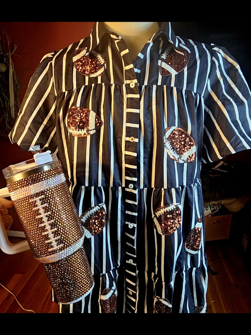 Impressions Black & White Striped Dress with Tag